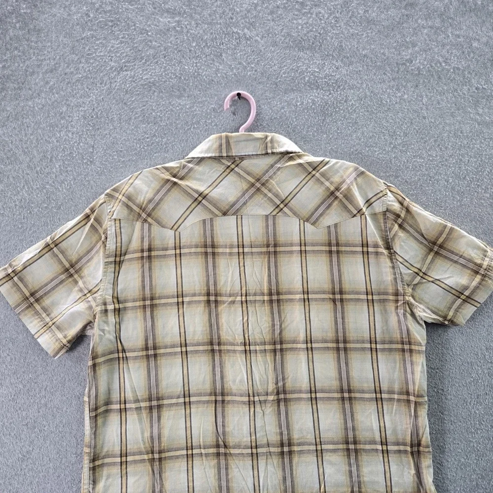 Levi's Men Button‎ Up Shirt LARGE Beige Plaid Western Short Sleeve